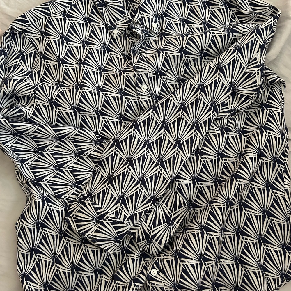 Geometric Palms Navy and White Men's Shirt